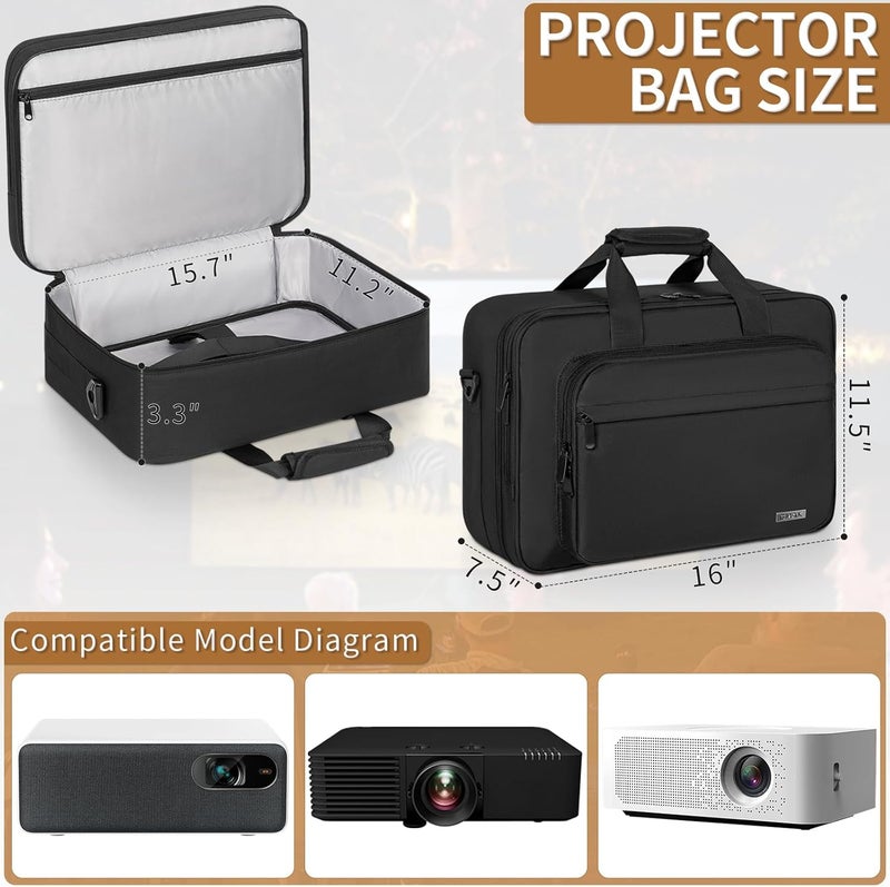 GMAK Projector Carrying Case Travel Bags with 15.6inch Laptop Compartment, Travel Carrying Tote Storage Case with Accessories Pockets Compatible for Most Major Projectors (Bag Only) - Image 2